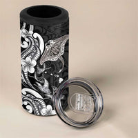 Hawaiian Manta Rays 4 in 1 Can Cooler Tumbler Tribal Hibiscus Polynesian Tattoos Black Color - Polynesian Pride