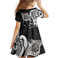 Hawaiian Manta Rays Family Matching Mermaid Dress and Hawaiian Shirt Tribal Hibiscus Polynesian Tattoos Black Color LT03 - Polynesian Pride