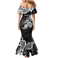 Hawaiian Manta Rays Family Matching Mermaid Dress and Hawaiian Shirt Tribal Hibiscus Polynesian Tattoos Black Color LT03 - Polynesian Pride