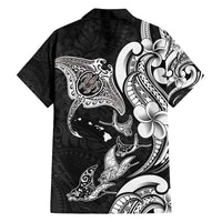 Hawaiian Manta Rays Family Matching Off Shoulder Short Dress and Hawaiian Shirt Tribal Hibiscus Polynesian Tattoos Black Color - Polynesian Pride