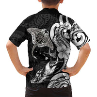 Hawaiian Manta Rays Family Matching Puletasi and Hawaiian Shirt Tribal Hibiscus Polynesian Tattoos Black Color LT03 - Polynesian Pride