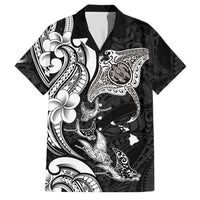 Hawaiian Manta Rays Family Matching Puletasi and Hawaiian Shirt Tribal Hibiscus Polynesian Tattoos Black Color LT03 Dad's Shirt - Short Sleeve Black - Polynesian Pride