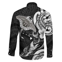 Hawaiian Manta Rays Family Matching Summer Maxi Dress and Hawaiian Shirt Tribal Hibiscus Polynesian Tattoos Black Color LT03 - Polynesian Pride