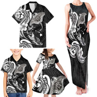 Hawaiian Manta Rays Family Matching Tank Maxi Dress and Hawaiian Shirt Tribal Hibiscus Polynesian Tattoos Black Color LT03 - Polynesian Pride