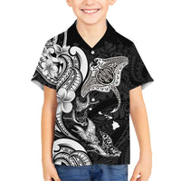 Hawaiian Manta Rays Family Matching Tank Maxi Dress and Hawaiian Shirt Tribal Hibiscus Polynesian Tattoos Black Color LT03 Son's Shirt Black - Polynesian Pride