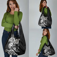 Hawaiian Manta Rays Grocery Bag Tribal Hibiscus Polynesian Tattoos Black Color - Polynesian Pride