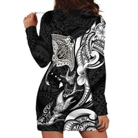 Hawaiian Manta Rays Hoodie Dress Tribal Hibiscus Polynesian Tattoos Black Color - Polynesian Pride