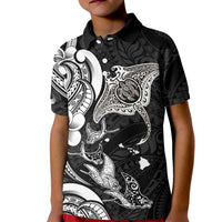 Hawaiian Manta Rays Kid Polo Shirt Tribal Hibiscus Polynesian Tattoos Black Color LT03 Kid Black - Polynesian Pride