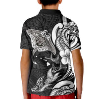 Hawaiian Manta Rays Kid Polo Shirt Tribal Hibiscus Polynesian Tattoos Black Color LT03 - Polynesian Pride
