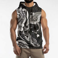 Hawaiian Manta Rays Sleeveless Zip Hoodie Tribal Hibiscus Polynesian Tattoos Black Color LT03 - Polynesian Pride