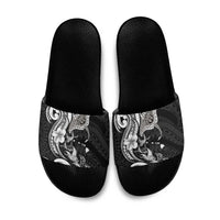 Hawaiian Manta Rays Slide Sandals Tribal Hibiscus Polynesian Tattoos Black Color - Polynesian Pride