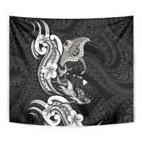Hawaiian Manta Rays Tapestry Tribal Hibiscus Polynesian Tattoos Black Color - Polynesian Pride