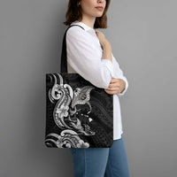 Hawaiian Manta Rays Tote Bag Tribal Hibiscus Polynesian Tattoos Black Color - Polynesian Pride