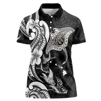 Hawaiian Manta Rays Women Polo Shirt Tribal Hibiscus Polynesian Tattoos Black Color LT03 Female Black - Polynesian Pride