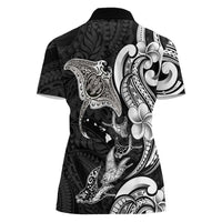 Hawaiian Manta Rays Women Polo Shirt Tribal Hibiscus Polynesian Tattoos Black Color LT03 - Polynesian Pride