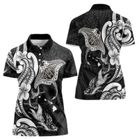 Hawaiian Manta Rays Women Polo Shirt Tribal Hibiscus Polynesian Tattoos Black Color LT03 - Polynesian Pride