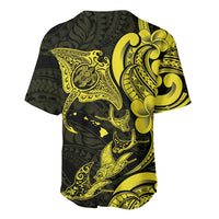 Hawaiian Manta Rays Baseball Jersey Tribal Hibiscus Polynesian Tattoos Yellow Color - Polynesian Pride