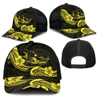 Hawaiian Manta Rays Baseball Net Cap Tribal Hibiscus Polynesian Tattoos Yellow Color - Polynesian Pride