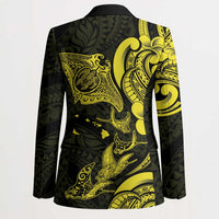Hawaiian Manta Rays Blazer Tribal Hibiscus Polynesian Tattoos Yellow Color - Polynesian Pride
