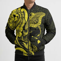 Hawaiian Manta Rays Bomber Puffer Jacket Tribal Hibiscus Polynesian Tattoos Yellow Color - Polynesian Pride