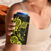Hawaiian Manta Rays 4 in 1 Can Cooler Tumbler Tribal Hibiscus Polynesian Tattoos Yellow Color - Polynesian Pride
