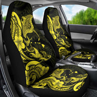Hawaiian Manta Rays Car Seat Cover Tribal Hibiscus Polynesian Tattoos Yellow Color - Polynesian Pride