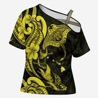 Hawaiian Manta Rays Cross Shoulder Shirt Tribal Hibiscus Polynesian Tattoos Yellow Color LT03 Female Yellow - Polynesian Pride