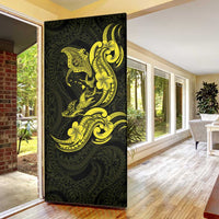 Hawaiian Manta Rays Door Cover Tribal Hibiscus Polynesian Tattoos Yellow Color - Polynesian Pride