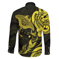 Hawaiian Manta Rays Family Matching Long Sleeve Bodycon Dress and Hawaiian Shirt Tribal Hibiscus Polynesian Tattoos Yellow Color LT03 - Polynesian Pride