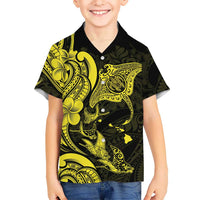 Hawaiian Manta Rays Family Matching Off The Shoulder Long Sleeve Dress and Hawaiian Shirt Tribal Hibiscus Polynesian Tattoos Yellow Color LT03 Son's Shirt Yellow - Polynesian Pride