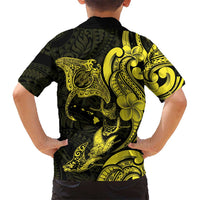 Hawaiian Manta Rays Family Matching Puletasi and Hawaiian Shirt Tribal Hibiscus Polynesian Tattoos Yellow Color LT03 - Polynesian Pride