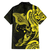 Hawaiian Manta Rays Family Matching Short Sleeve Bodycon Dress and Hawaiian Shirt Tribal Hibiscus Polynesian Tattoos Yellow Color LT03 - Polynesian Pride