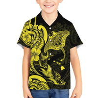 Hawaiian Manta Rays Family Matching Short Sleeve Bodycon Dress and Hawaiian Shirt Tribal Hibiscus Polynesian Tattoos Yellow Color LT03 Son's Shirt Yellow - Polynesian Pride