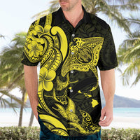 Hawaiian Manta Rays Hawaiian Shirt Tribal Hibiscus Polynesian Tattoos Yellow Color - Polynesian Pride