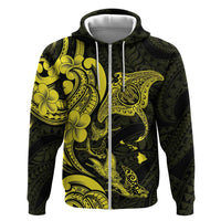Hawaiian Manta Rays Hoodie Tribal Hibiscus Polynesian Tattoos Yellow Color - Polynesian Pride