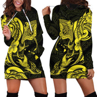 Hawaiian Manta Rays Hoodie Dress Tribal Hibiscus Polynesian Tattoos Yellow Color - Polynesian Pride