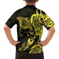 Hawaiian Manta Rays Kid Hawaiian Shirt Tribal Hibiscus Polynesian Tattoos Yellow Color LT03 - Polynesian Pride