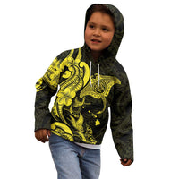 Hawaiian Manta Rays Kid Hoodie Tribal Hibiscus Polynesian Tattoos Yellow Color - Polynesian Pride