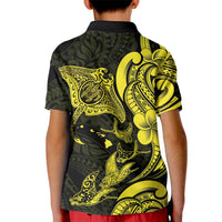 Hawaiian Manta Rays Kid Polo Shirt Tribal Hibiscus Polynesian Tattoos Yellow Color LT03 - Polynesian Pride