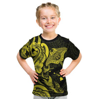 Hawaiian Manta Rays Kid T Shirt Tribal Hibiscus Polynesian Tattoos Yellow Color LT03 Yellow - Polynesian Pride