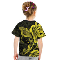 Hawaiian Manta Rays Kid T Shirt Tribal Hibiscus Polynesian Tattoos Yellow Color LT03 - Polynesian Pride
