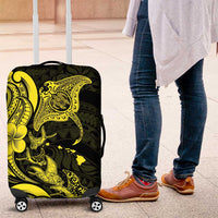 Hawaiian Manta Rays Luggage Cover Tribal Hibiscus Polynesian Tattoos Yellow Color - Polynesian Pride