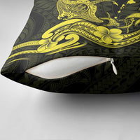 Hawaiian Manta Rays Pillow Cover Tribal Hibiscus Polynesian Tattoos Yellow Color - Polynesian Pride