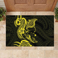 Hawaiian Manta Rays Rubber Doormat Tribal Hibiscus Polynesian Tattoos Yellow Color - Polynesian Pride