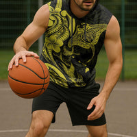 Hawaiian Manta Rays Sleeveless Hoodie Tribal Hibiscus Polynesian Tattoos Yellow Color - Polynesian Pride