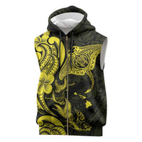 Hawaiian Manta Rays Sleeveless Zip Hoodie Tribal Hibiscus Polynesian Tattoos Yellow Color - Polynesian Pride