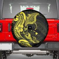 Hawaiian Manta Rays Spare Tire Cover Tribal Hibiscus Polynesian Tattoos Yellow Color - Polynesian Pride