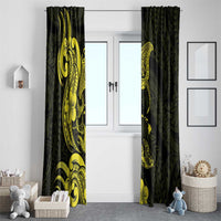 Hawaiian Manta Rays Window Curtain Tribal Hibiscus Polynesian Tattoos Yellow Color - Polynesian Pride