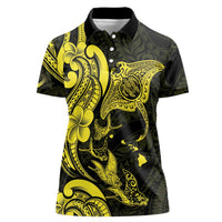 Hawaiian Manta Rays Women Polo Shirt Tribal Hibiscus Polynesian Tattoos Yellow Color LT03 Female Yellow - Polynesian Pride