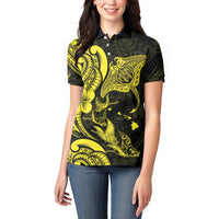 Hawaiian Manta Rays Women Polo Shirt Tribal Hibiscus Polynesian Tattoos Yellow Color LT03 - Polynesian Pride
